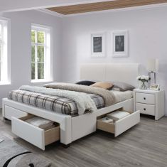 MODENA 160 fiókos franciaágy, matrac nélkül, ágyráccsal, fehér, 164x220x106 cm HM0581