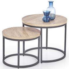 OREO 2 részes dohányzóasztal, san remo tölgy/fekete színű, 43x35;53x45 cm, HM1508