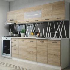 PERŁA konyhabútor, sonoma tölgy/fehér/homok színű, 260 cm HM0255