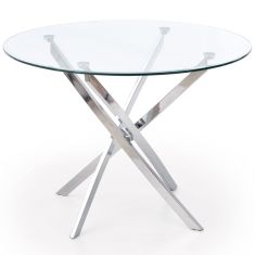 RAYMOND kerek étkezőasztal, üveg/krómozott fém, 100x73 cm HM0078