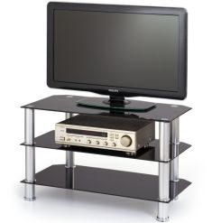 RTV-21 TV állvány, fekete üveg/rozsdamentes acél, 80x40x50 cm HM0749