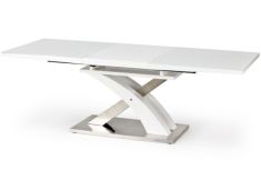 SANDOR bővíthető étkezőasztal, fehér/rozsdamentes acél színű, 160-220x90x75 cm HM0088