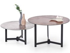 TWINS 2 részes üveglapos dohányzóasztal, kőhatású asztallap, 60x30;70x43 cm, HM1523