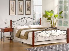 VIOLETTA 160 franciaágy, matrac nélkül, ágyráccsal, cseresznye/fekete, 165x205x89 cm HM0608