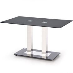 WALTER étkezőasztal, fekete/rozsdamentes acél színű, 130x80x74 cm HM0111