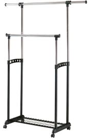 WU-11 gurulós ruhaállvány, állítható magasságú/szélességű, 90-142x44x97-170 cm HM0730