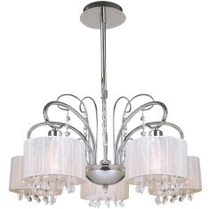 Italux SPAN csillár, kristály dekorral, d50cm, E14, 5x40W, króm/fehér/átlátszó