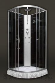 Sanimix íves hidromasszázs zuhanykabin, zuhanytálcával, 90x90x222 cm, fekete, 4 jet 22.181 BLACK