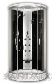 Sanimix íves hidromasszázs zuhanykabin, zuhanytálcával, 90x90x215 cm, fekete 22.8021 BLACK