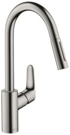 Hansgrohe M4116-H240 mosogató csaptelep kihúzható zuhanyfejjel, nemesacél felület 73880800