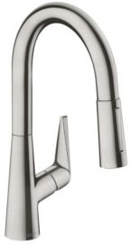 Hansgrohe M5116-H160 mosogató csaptelep kihúzható zuhanyfejjel, nemesacél felület 73850800
