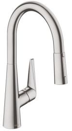 Hansgrohe M5116-H200 mosogató csaptelep kihúzható zuhanyfejjel, nemesacél felület 73851800