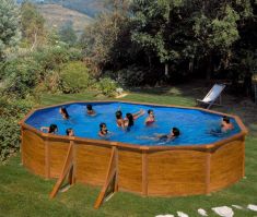 PONTAQUA WOOD merevfalú medence, ovális, 610x375x120 cm, szkimmerrel, befúvóval FFA 781