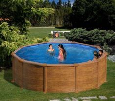 PONTAQUA WOOD STAR kör alakú merevfalú medence, 550x132 cm, szkimmerrel, befúvóval FFA 723