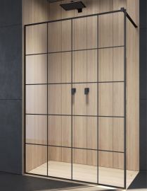 Radaway MODO NEW BLACK Walk-in zuhanyfal, edzett üveg, átlátszó/fekete, 130x200 cm 389134-54-55