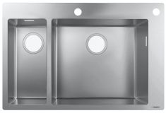 Hansgrohe S712-F655 beépített rozsdamentes mosogató 75.5x50 cm, 1.5 medencés, 2 lyukas 43310800