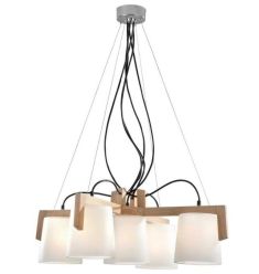 Viokef MONDO csillár, E14, 5x28W, fa/fehér 3081300