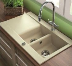 Marmorin VOGA egymedencés gránit mosogató, gyümölcsmosóval csepegtetővel, bézs 110513001