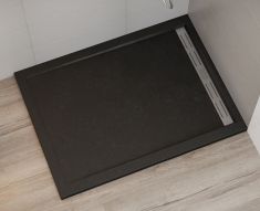 Wasserburg PETRA zuhanytálca folyókával, öntött műmárvány, 120x90x3 cm, fekete, 2506R-90-BL