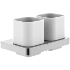 Wellis CAPRI fogmosópohár, fali tartóval, dupla, fehér porcelán/krómozott fém, WE00123