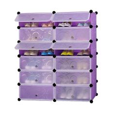 Cipőtároló, elemekből álló, 12 rekeszes, 105 x 92 x 36 cm, lila