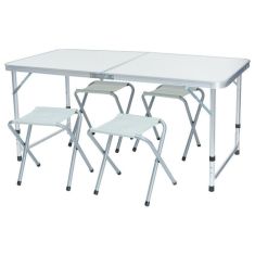 Kemping asztal 4 székkel, 120 x 60 cm, összecsukható